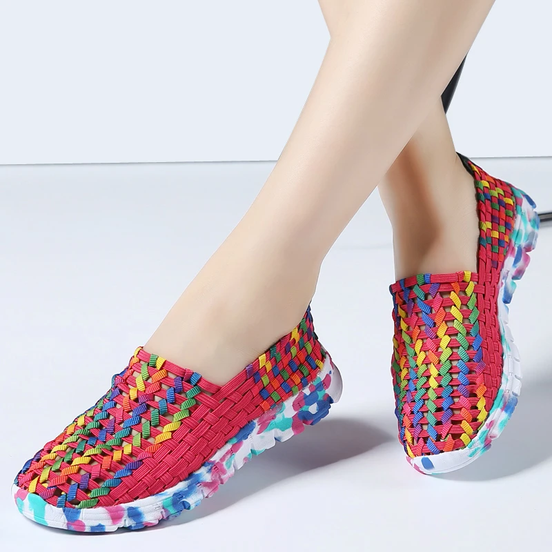Туфли женские плетеные на плоской подошве дышащие без застежки лоферы