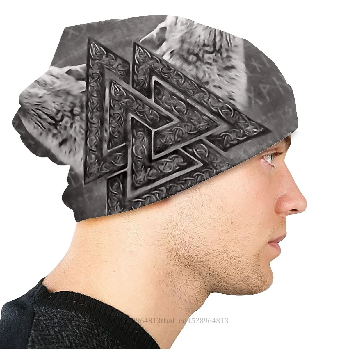 Символ Valknut и волков капот Homme открытый трикотажный головной убор викингов шапки