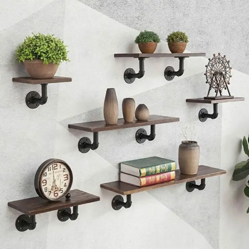 

2pc Industrial Wall Mounted Iron Pipe Shelf Bracket Floating Holder Storage Rack