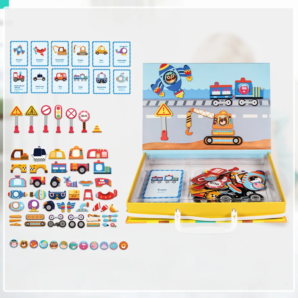 

Magnetic Jigsaw Puzzles Vehicles & Traffic Tools Drawing Board Toys for Toddlers Baby Education Learning Intelligence Toys