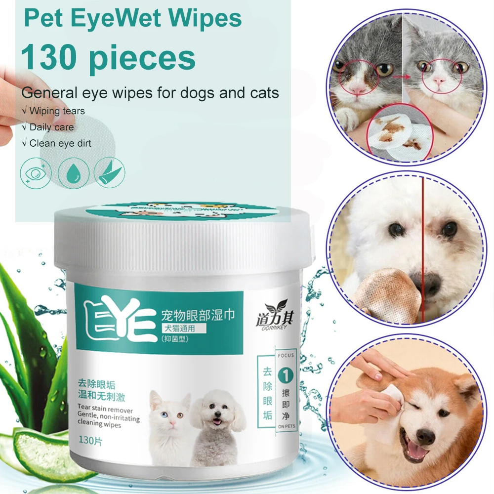 

130PCS Pet Wet Wipes Eye Tear Ear Stain Remover Cleaning Portable Wet Towels Dog Cat Pet Cleaning Wipes Grooming Wipes Towel