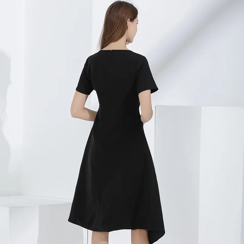 

Europe Style Womens Dresses New Arrival 2020 Short Sleeve Office Work Black Dress Ladies Sheer Woman Dress Elegant Evening Robe