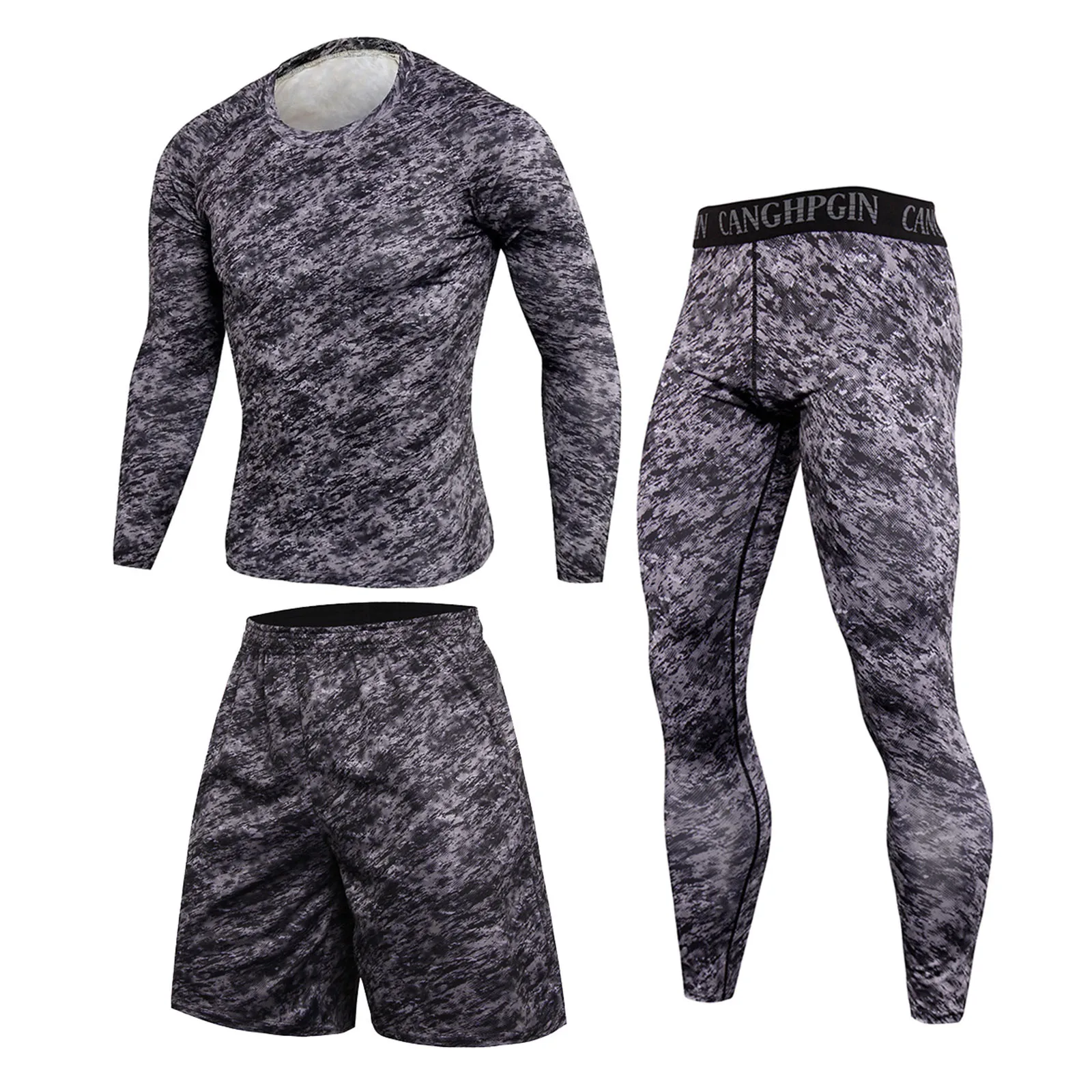 

Мужская быстросохнущая эластичная футболка с длинным рукавом для фитнеса 54 #, леггинсы + шорты, мужской спортивный костюм, быстросохнущие то...