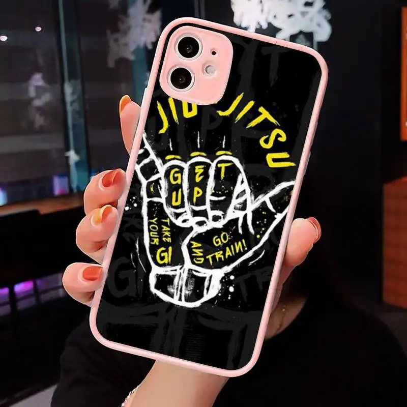

Judo Jiu Jitsu BJJ Phone Case For iPhone 12 11 Mini Pro XR XS Max 7 8 Plus X Matte transparent Pink Back Cover