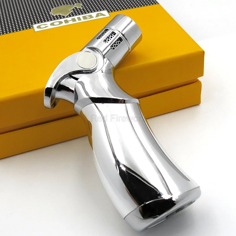 COHIBA высококачественная металлическая зажигалка для сигар, ветрозащитный фонарь с 4 пламенями, зажигалки для сигарет, огнеупорная зажигалка с подарочной коробкой