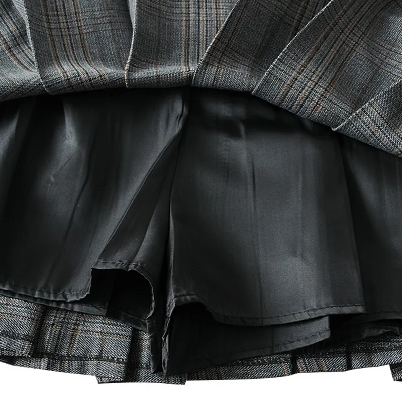

Artsnie High Waist Plaid Skirts Shorts Women Winter Zipper Pleated Gray Shorts Female Sweet Vintage Casual Skirts Shorts Mujer