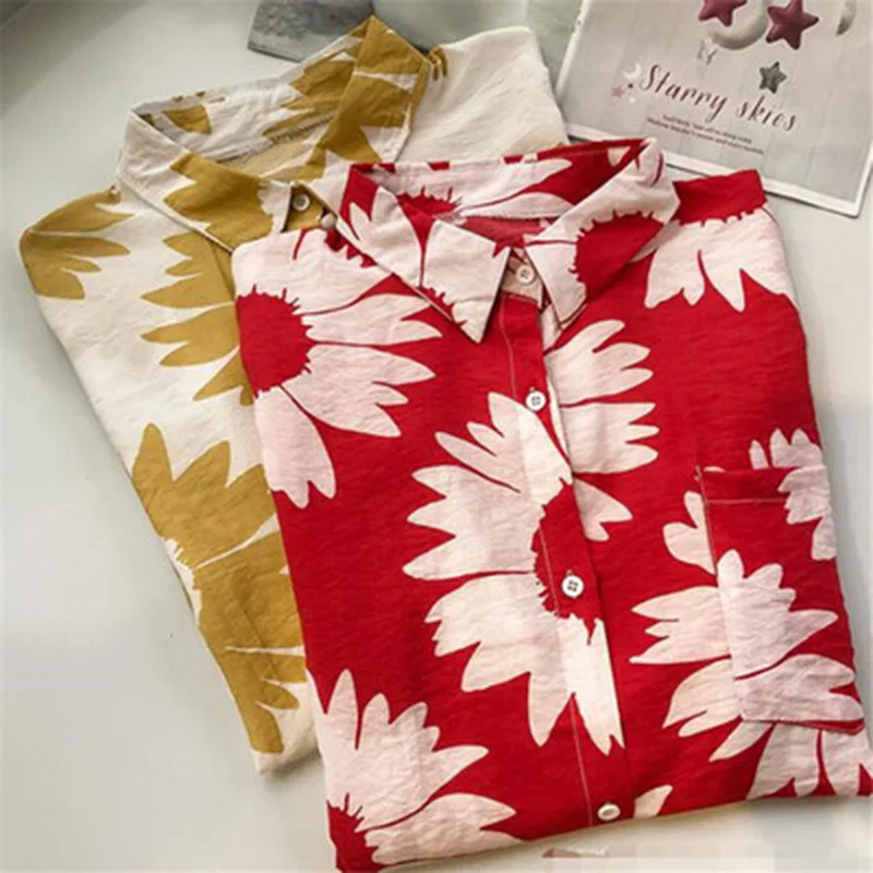 Dioufond/Весенняя женская блузка с длинными рукавами рубашка цветочным принтом