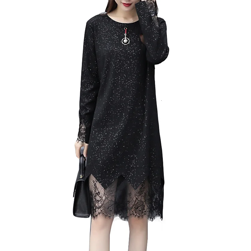 Женское винтажное платье черного размера плюс с длинным рукавом и круглым