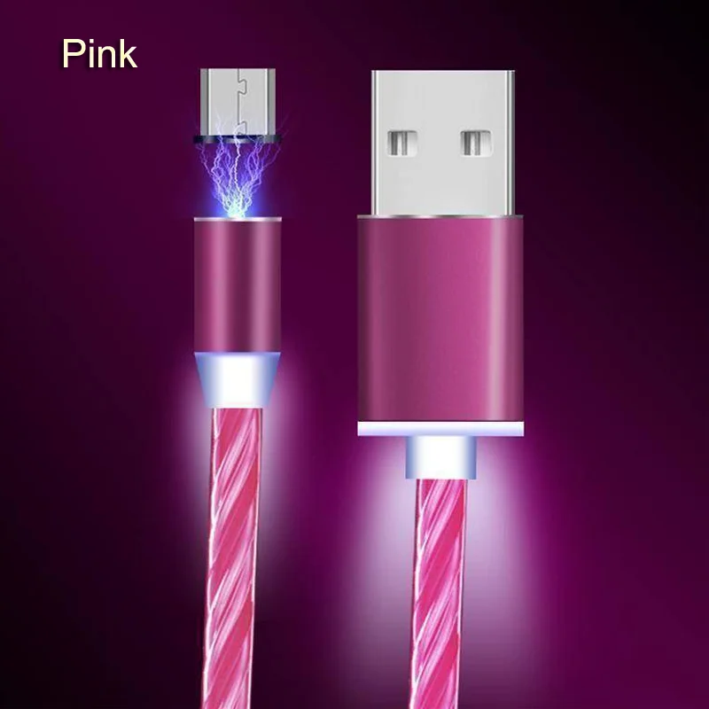 Течёт светильник, магнитный кабель для зарядки данных, кабель Micro USB type C для samsung, huawei, Xiaomi, кабель для мобильного телефона, USB шнур для iPhone - Цвет: Pink