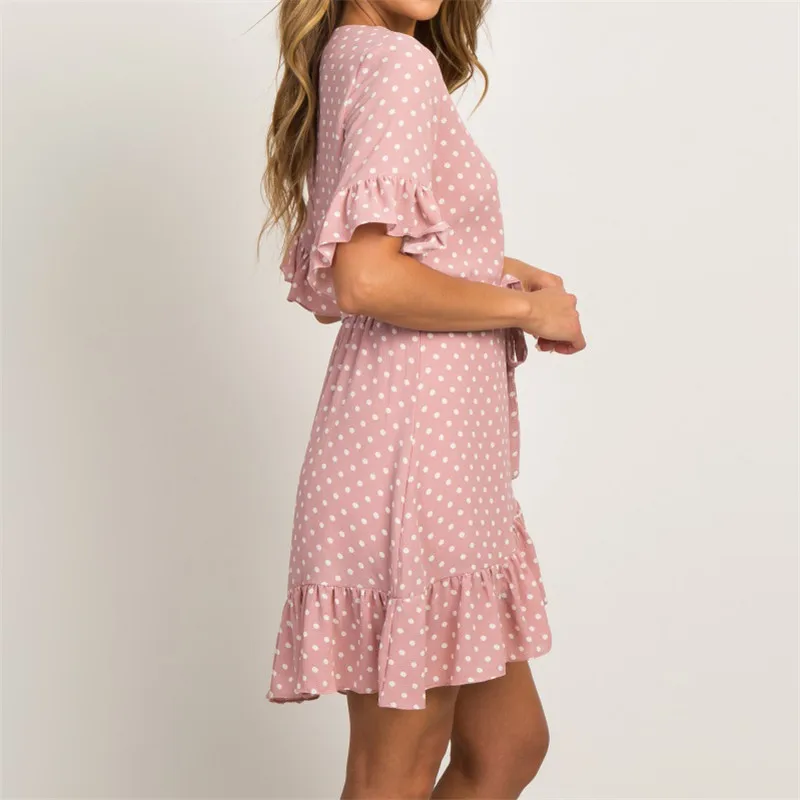 Летнее женское платье 2021 Boho Стиль пляжное модные с V образным вырезом и короткими
