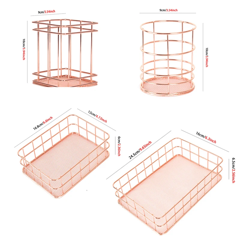 Lootann кованая корзина для хранения косметики из розового золота Настольная мусора