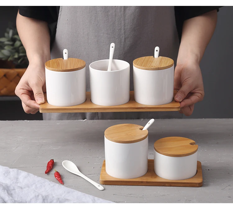 Керамика сахарница Кухня для соли и специй горшок банки с ложки Размеры размеры S