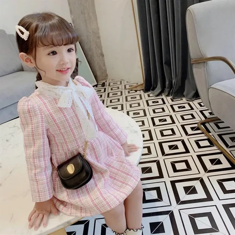 Kids Dresses for Girls with Sleeves 2019 Autumn Plaid Party and Wedding Pink Dress In Long | Детская одежда и обувь