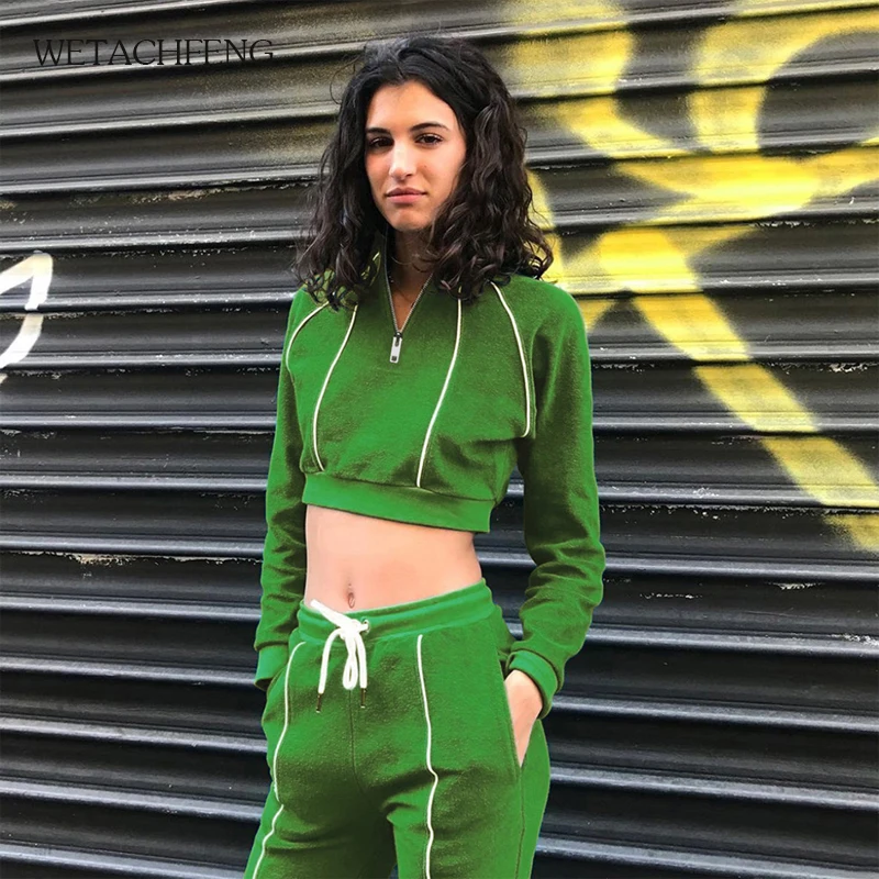 Новый Модный Черный Зеленый сексуальный спортивный костюм на молнии Короткая