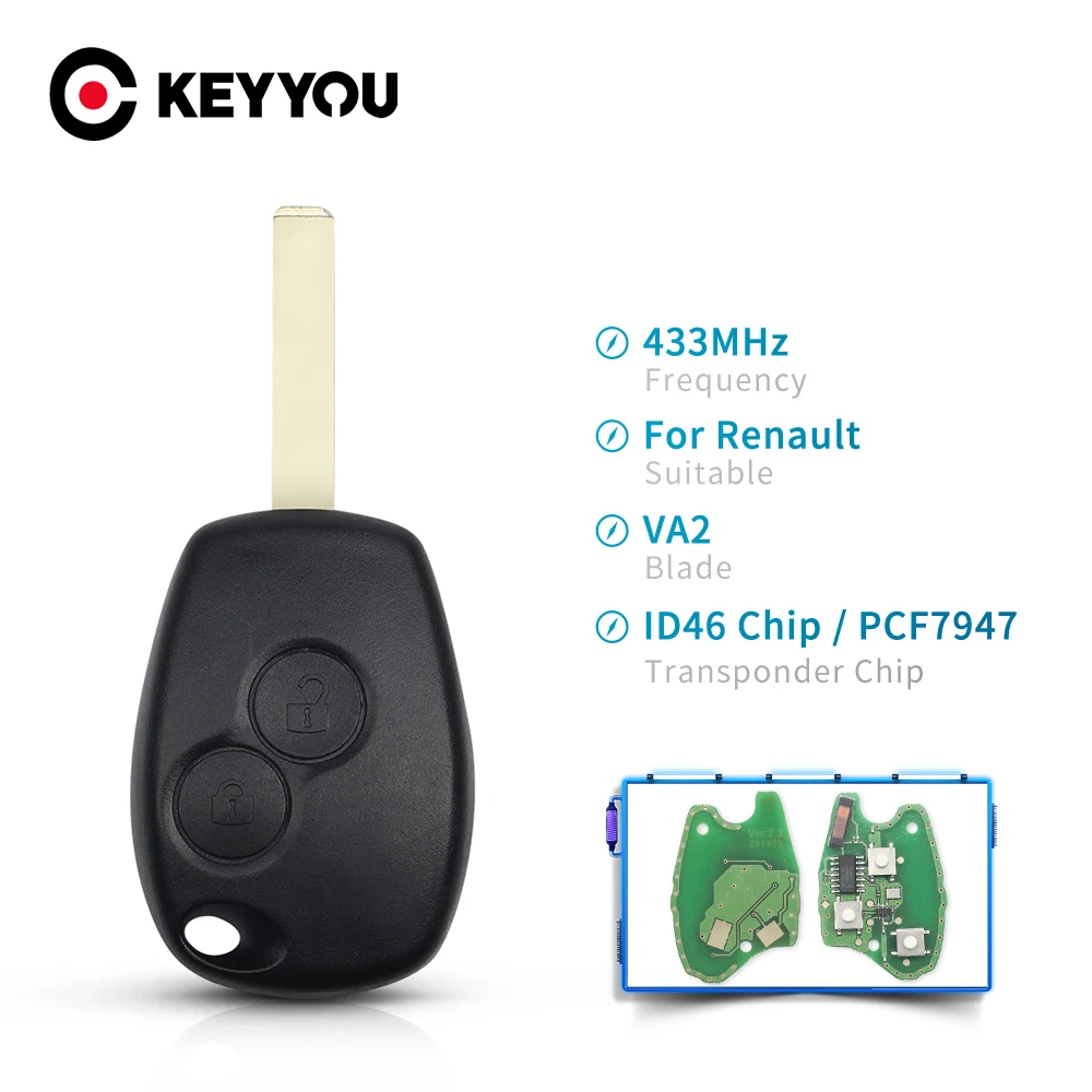 Ключ дистанционного управления KEYYOU 433 МГц 2 кнопки для Renault Duster Modus Clio 3 Conquest DACIA Logan