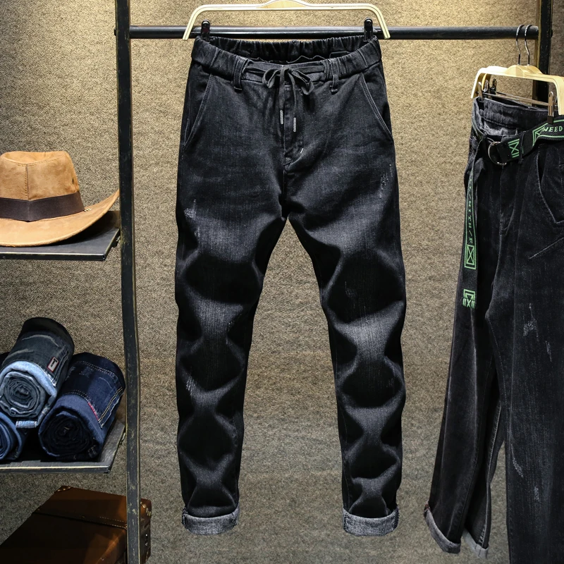 

Джинсы мужские классические, модные брюки из денима с эластичным поясом, повседневные зауженные, черные, весна-осень