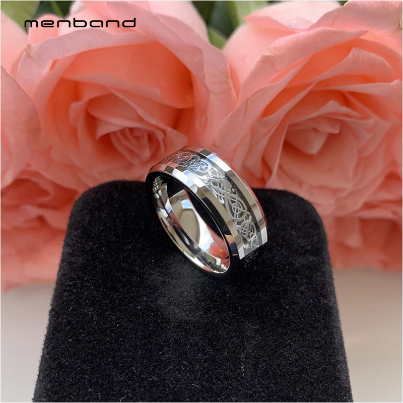 Classic Ring Black Carbide Fiber Inlay Tungsten Dragon For Men Band 8MM Comfort Fit | Украшения и аксессуары