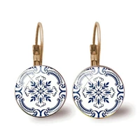 portugal tile pattern earrings mandala portugal flower earrings female girls birthday gifts temperament jewelry