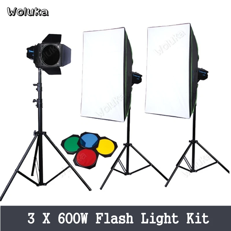 Три Набор вспышек 600W GN60 со шторкой Отражатель софтбокс для фотостудии Комплект