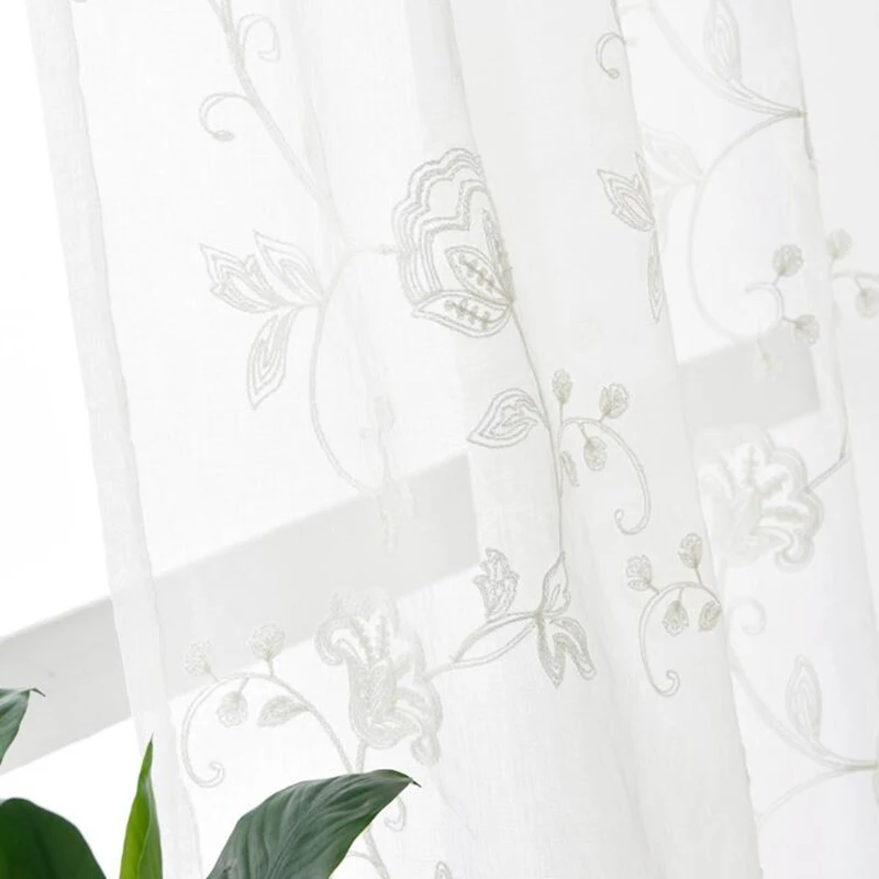 Белые прозрачные занавески с цветочным рисунком для окна гостиной кухни