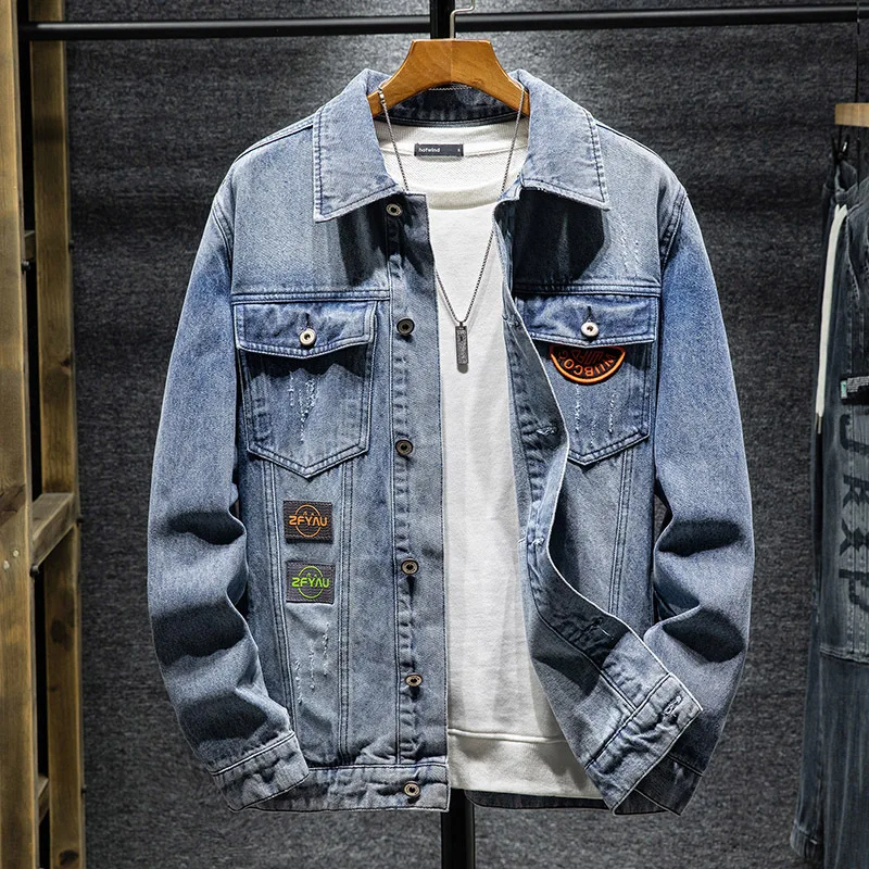 

Men's denim jacket 2021 autumn and winter new Japanese tooling tide brand printing large size loose handsome jacket jacket