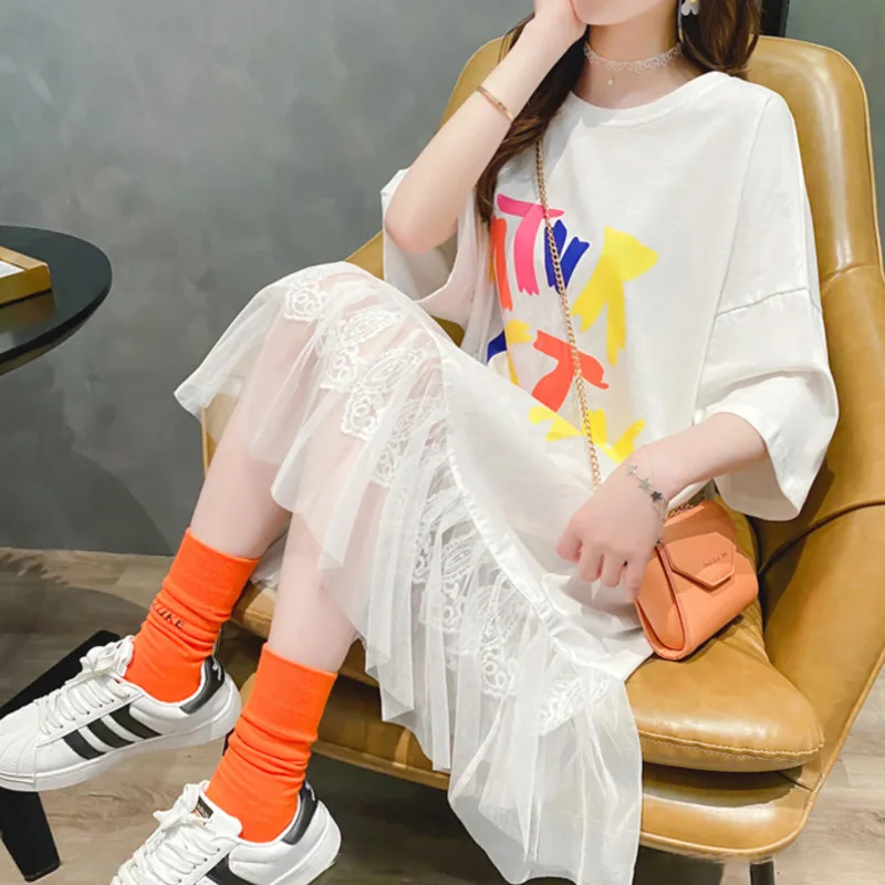 #4936 черные белые розовые платья футболки с коротким рукавом свободное Сетчатое