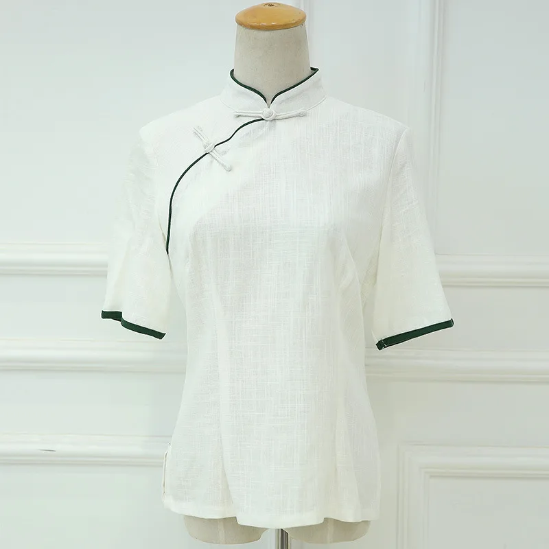 Белая китайская рубашка Женский Топ Qipao Китайская традиционная одежда винтажная