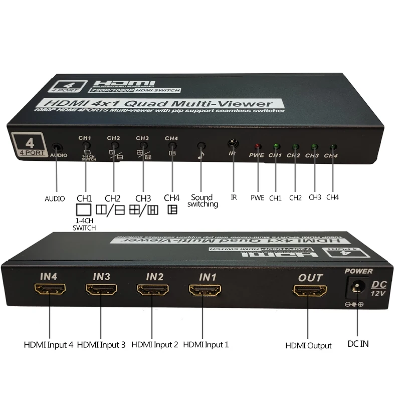 4x1 HDMI четырехэкранный мультипросмотрщик конвертер HDMI бесшовный Коммутатор HDMI мультивиер разветвитель экрана 1080P full HD IR HDMI переключатель