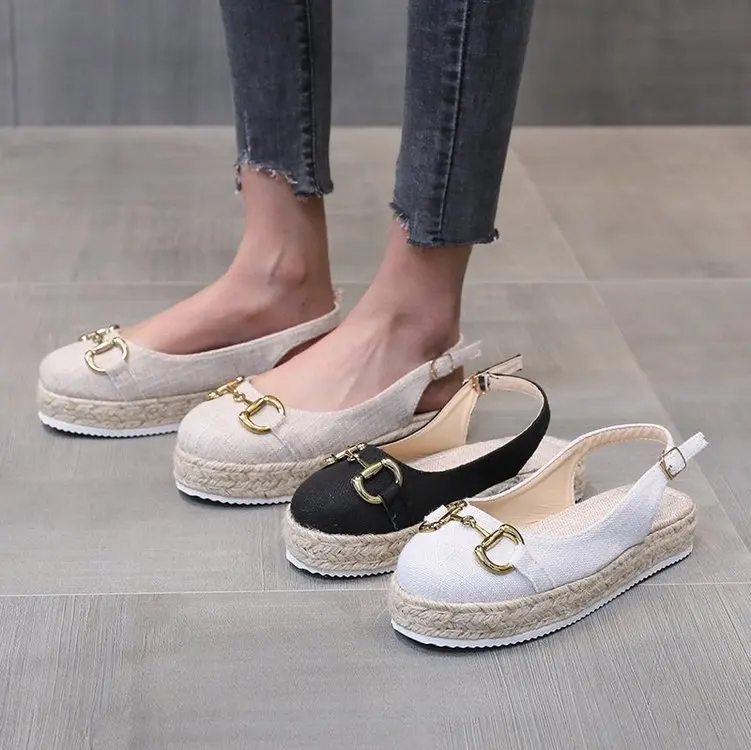 

2021 New Women's Shoes Wedge Heel Large Size Baotou Hemp Rope Sandals Women's Fashion Chain Women's Shoes All-match