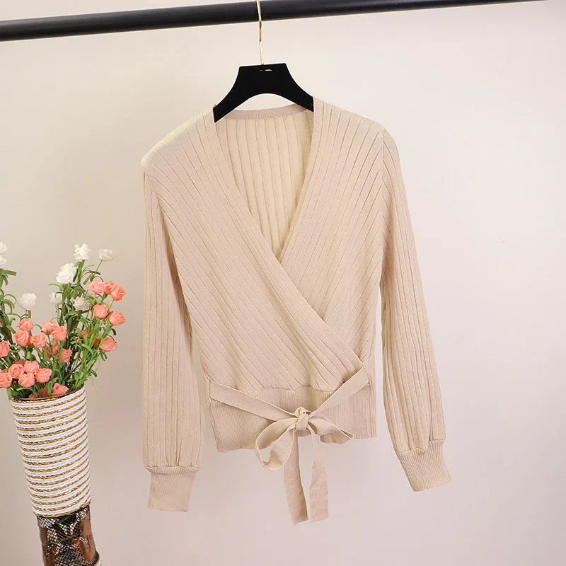Neploe V-Neck Sexy Solid Sashes Women Sweater Knitted Casual Slim Office Lady Pullover 2020 Auttum Winter New Sueter Mujer 69212 | Женская