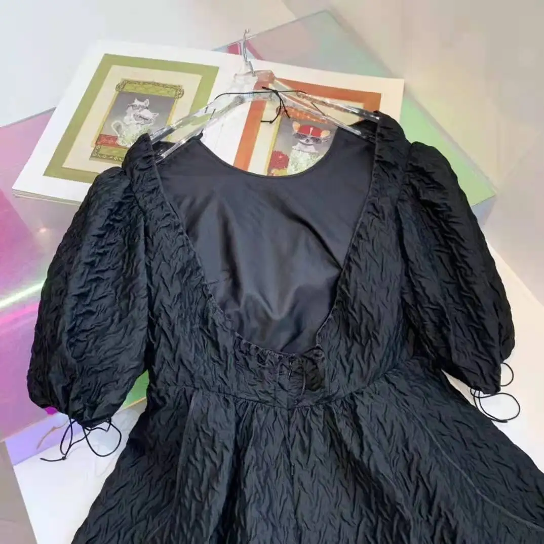 

2021 new bubble dress gauze paper jacquard fabric robe t sukienki damskie