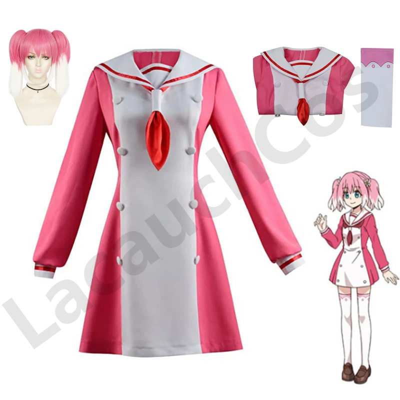 

Anime Hiiragi Nana Cosplay Munou No Nana Character Uniform Carnival Performance Party Clothing Deluxe Halloween Pink Wig