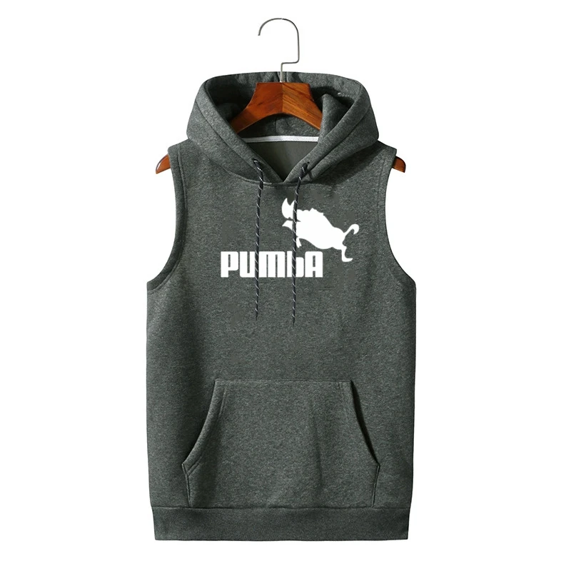 

Pumba Spring Autumn Vest Men Fashion Solid Color Vest Jacket Zipper Pockets Waistcoat Sleeveless Hooded Sport Vest