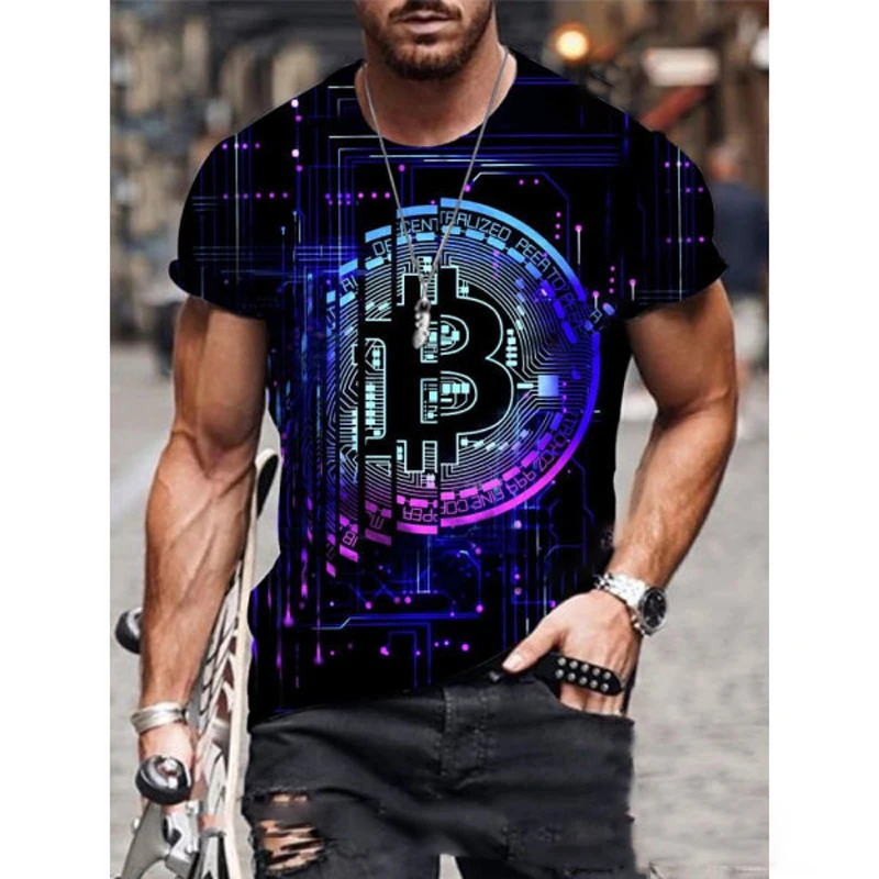 

Men Oversized T-shirt B Bitcoin Print Casual Streetwear Loose Short Sleeve Crypto Currency T Shirts For Men Fashion 3D Cool Tops