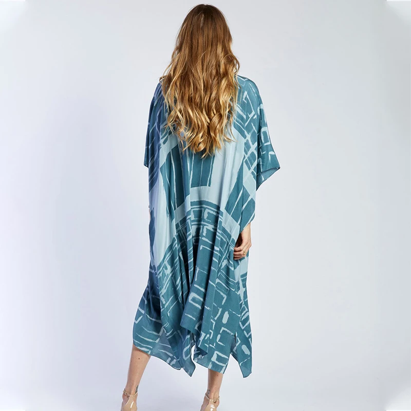 2020 Indigo V-neck Batwing Sleeve Tassel Loose Boho Dress Tunic Beach Kaftan Women Plus Size Casual Street Wear Midi N1150 | Женская