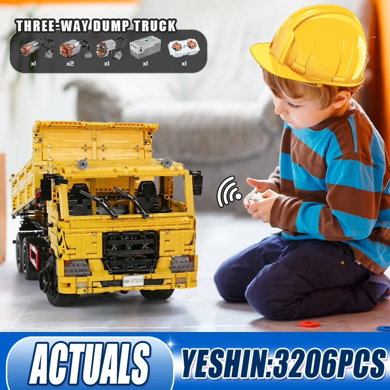 

Моторизованный трехсторонний самосвал MOULD KING 17012 ARR RC, высокотехнологичная модель автомобиля, строительные блоки, кирпичи, детские рождеств...