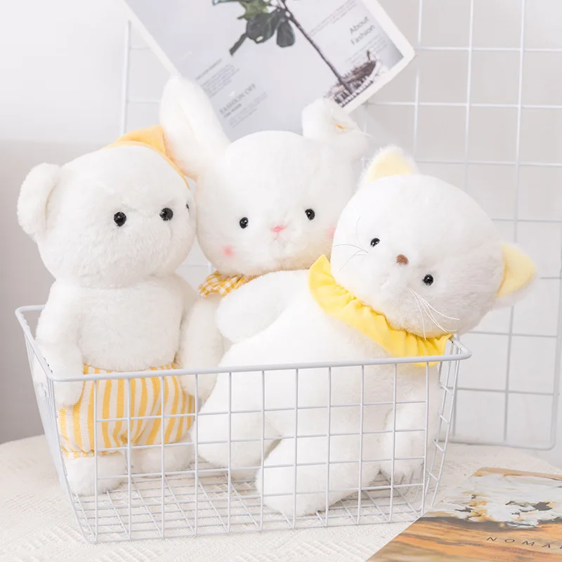 

Kawaii White Bear Plush Dolls Cartoon Animal Plush Toys Cute Bib Rabbit Pillow Baby Sleep Soothing Toy Room Decor Gift for Girls