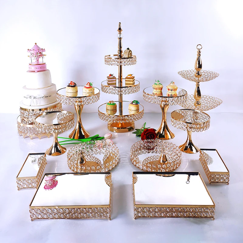 

1pc Gold Metal Electroplate Acrylic Mirror Cake Stand Set Display Wedding Birthday Party Dessert Cupcake Plate Rack