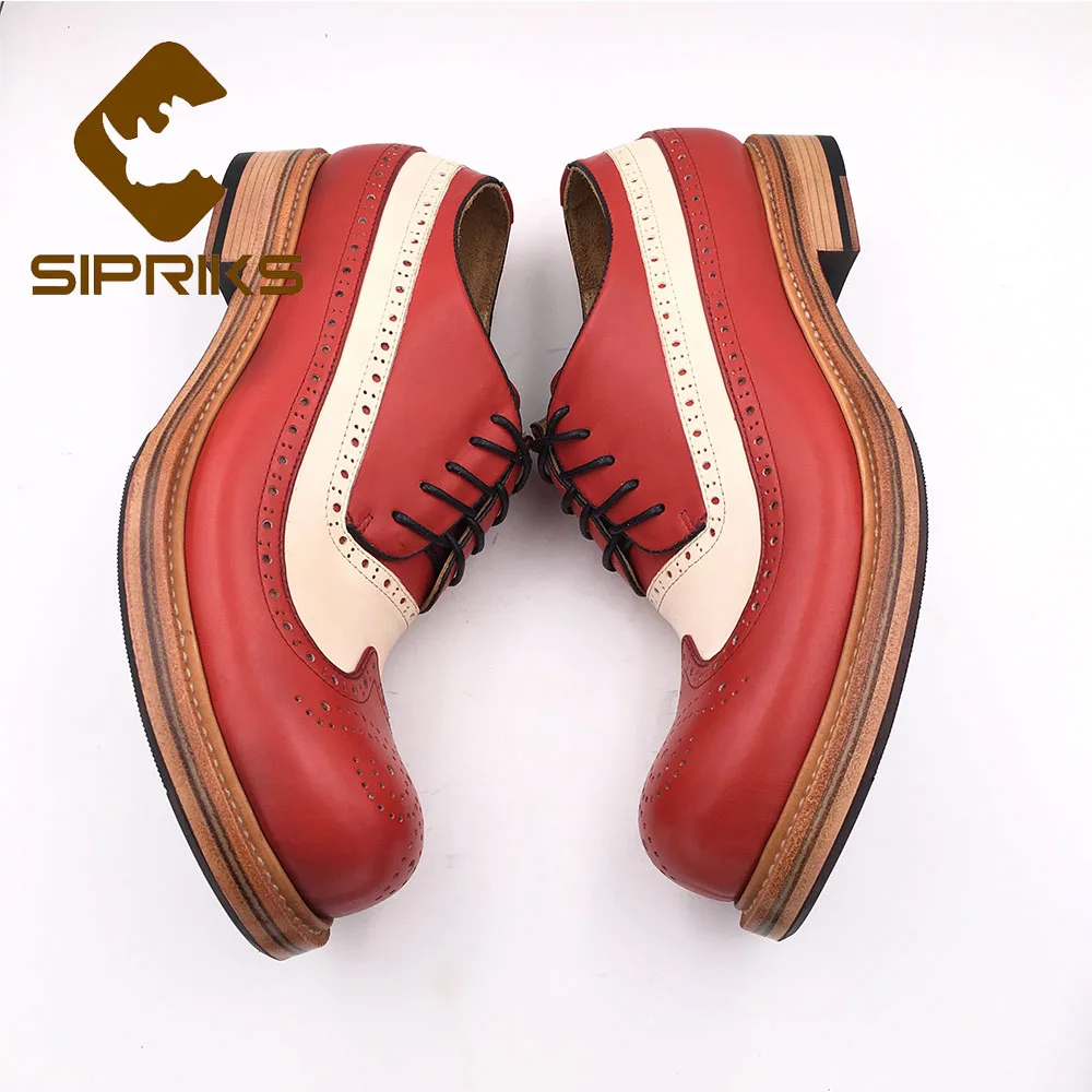 Мужские туфли Sipriks из телячьей кожи красного и белого цвета винтажные