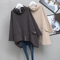 large add size add fleece loose girls casual women clothes turtleneck tops long sleeve warm hoodies for teen lady long hoody