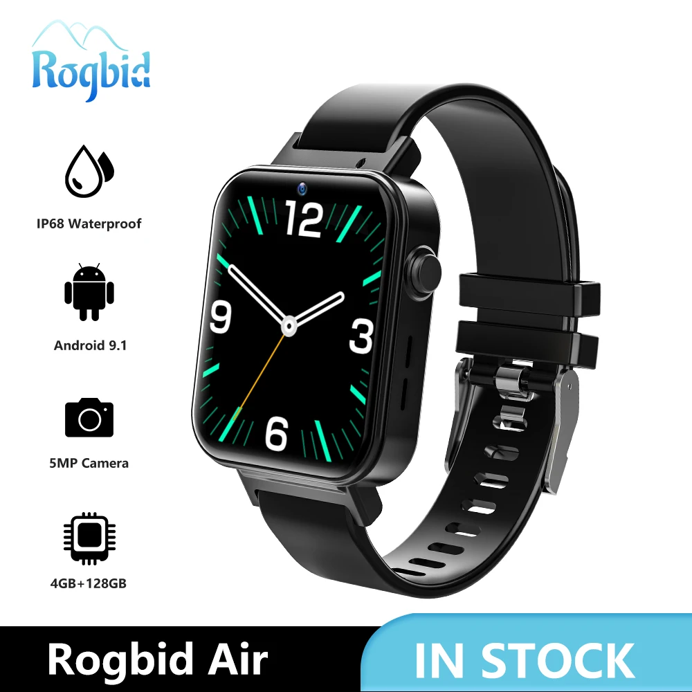 

Мужские Смарт-часы Rogbid Air, 4G, LTE, GPS, 4 Гб, 128 ГБ, камера 5 Мп, функция распознавания лица, Wi-Fi, Android 9,1, водозащита IP68, для Xiaomi