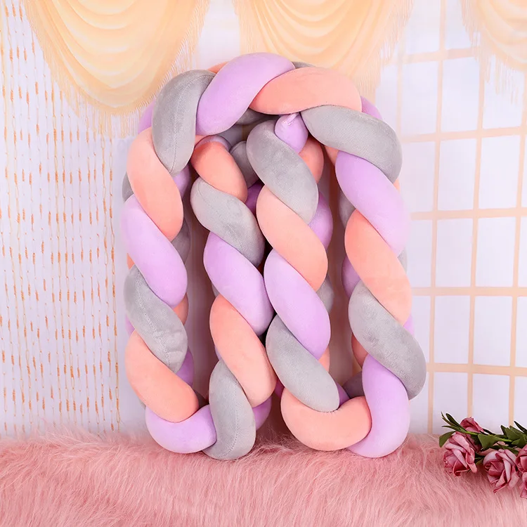 violet gray pink 1,5 м плетеная плюшевая Колыбель для детской комнаты, декор для детской комнаты, ручная вязка, завязывающаяся кроватка, бампер для детской кровати, подарок для новорожденного - Цвет: violet gray pink