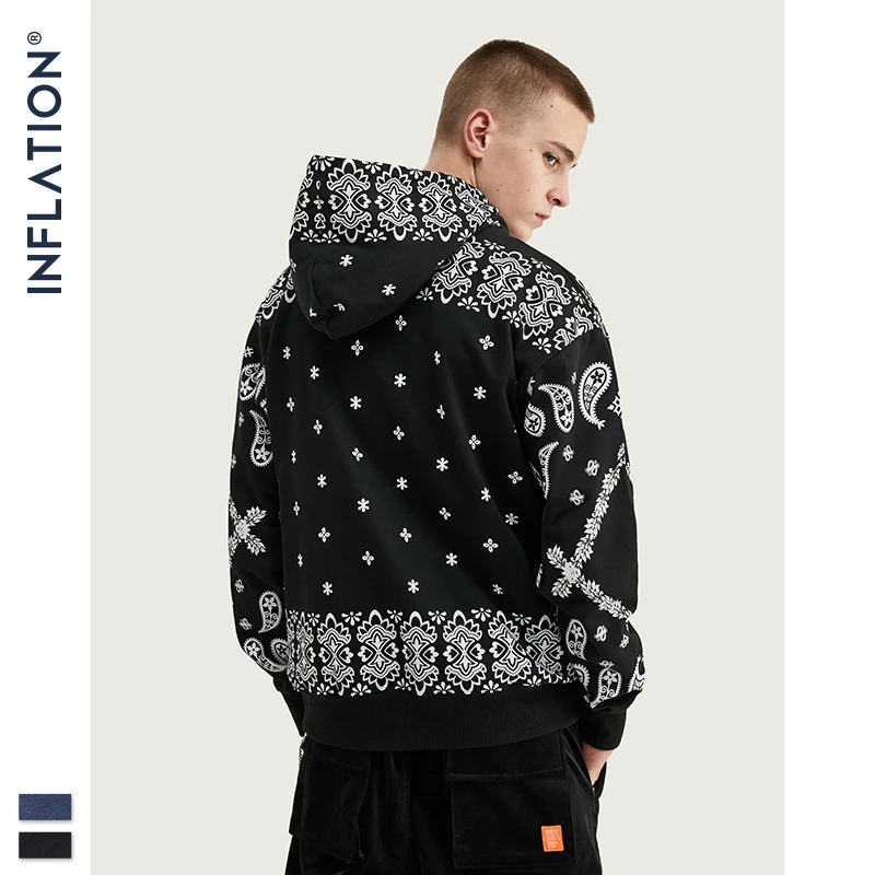 INFLATION 2020 FW Retro Print Men Hoodies Streetwear Loose Fit Cotton Hooded Sweatshirt Male Vintage Style 9657W | Мужская одежда