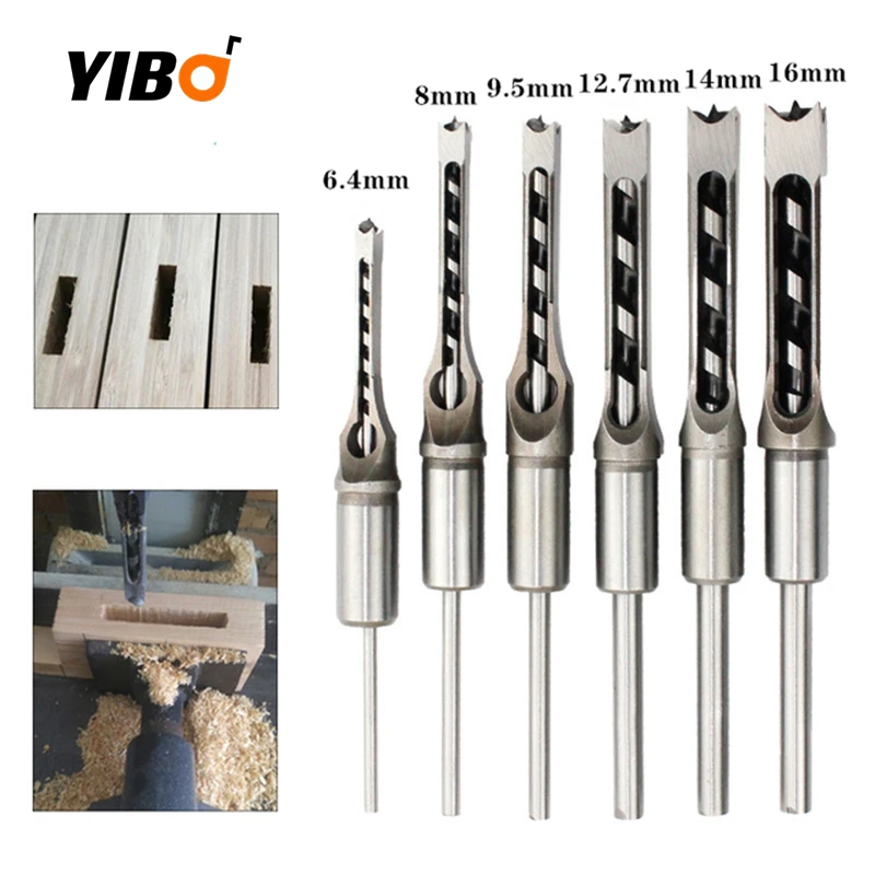 

6.0mm-16mm HSS Twist Drill Bits Woodworking Drill Tools Kit Set Square Hole Extended Saw Square Auger Mortising Chisel 4/5/6PCS