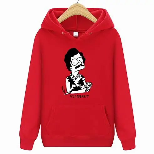 Толстовки ESCOBART Simpson, мужская толстовка с капюшоном, женские свитшоты, негабаритный черный цвет, Осень-зима, хип-хоп, мужские толстовки, толстовка - Цвет: Красный
