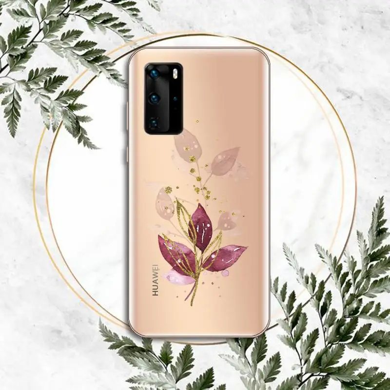 

Aesthetics Gold flowers Phone Case Transparent for Huawei P honor 8 10i 20 30 40 smart 2019