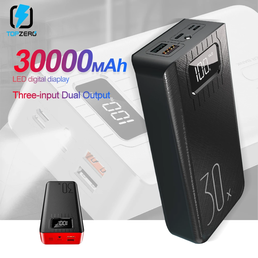 

Power Bank 30000mAh TypeC Micro USB C Powerbank LED Display Portable External Battery Charger 30000 mAh For Phone Tablet