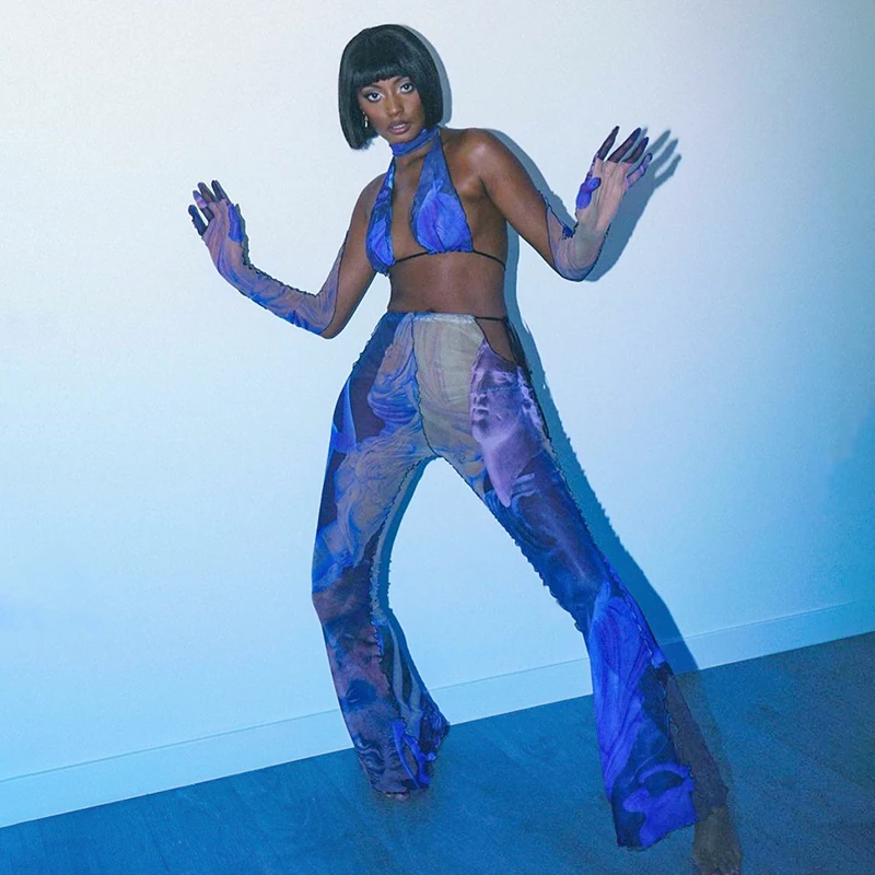 

BIIKPIIK Print Female Casual Mesh Pants All-Match Streetwear Basic Long Trousers Women Summer Vacation Outifits Fashion Clothes