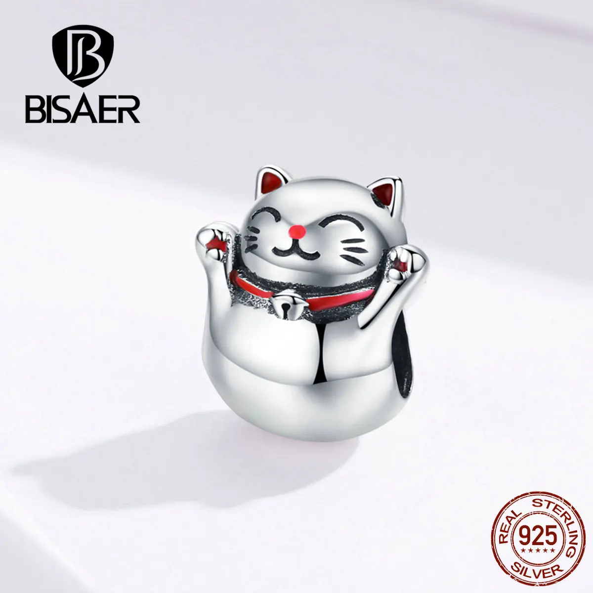 BISAER бусины кошка 925 пробы серебро Maneki Neko Lucky Plutus бусины кошка талисманы подходят DIY браслеты серебро 925 ювелирные изделия ECC1178