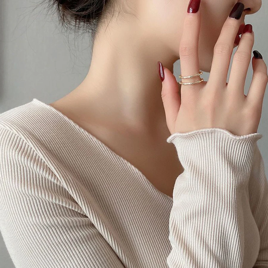 

Fashion Double-Layer Geometric Irregular Round Ring For Women And Men Adjustable Simple Joint Ring Jewelry Accessories